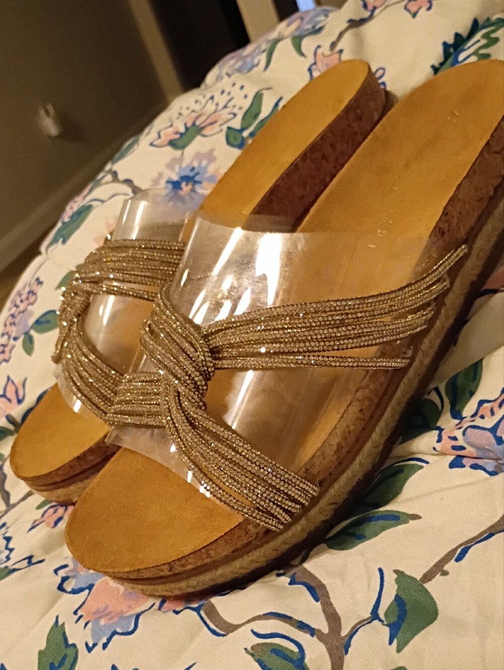 Adrienne Vittadini Gold Beaded Slide Sandals - Women